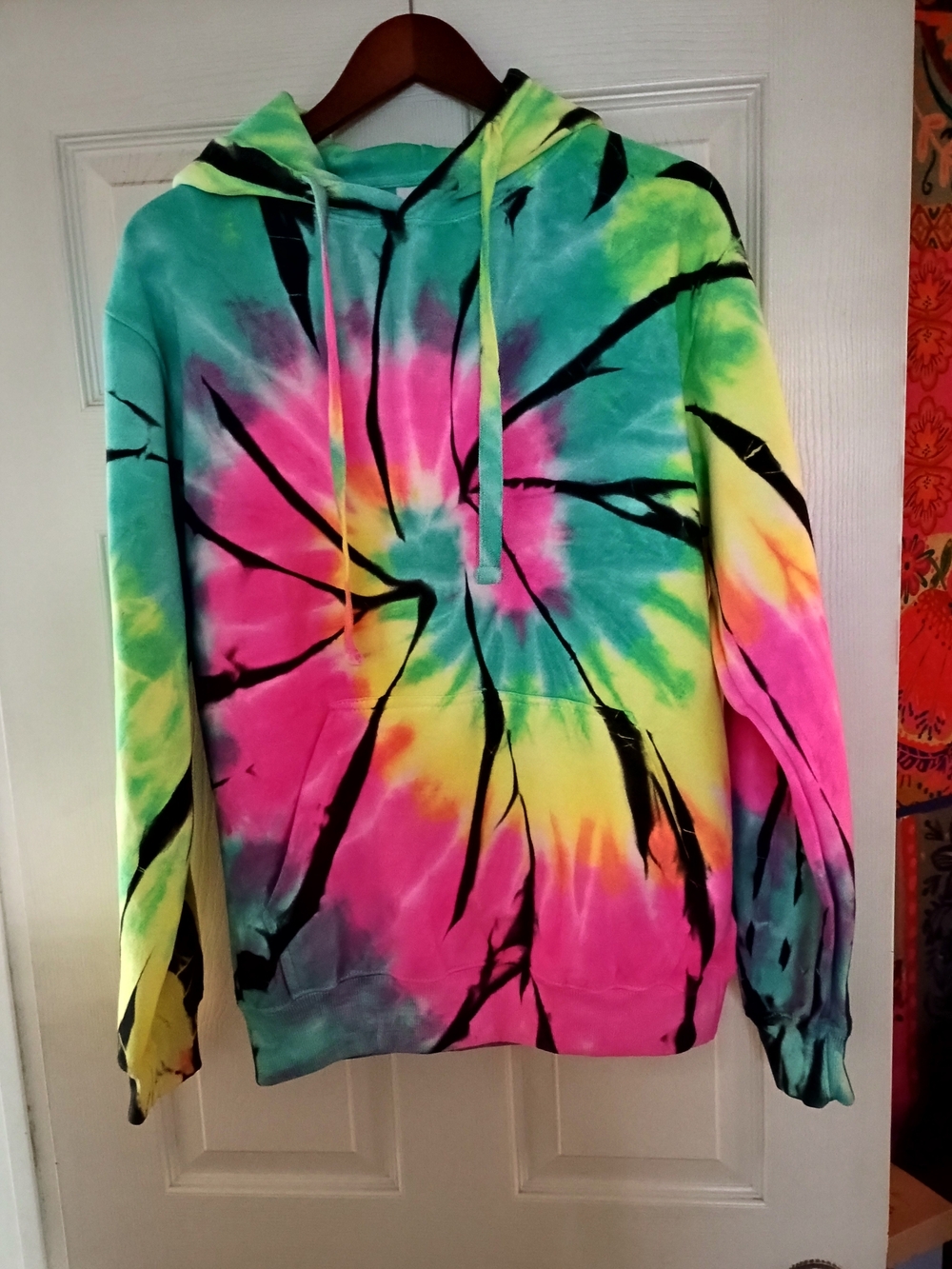 Neon Tie-Dye Pullover Hoodie - Vibrant Rainbow Spiral